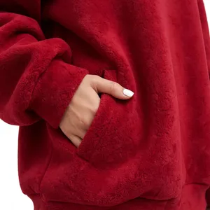 Custom Women <b>Burgundy</b> Oversized Fleece Pullover <b>Hoodie</b> Sweatshirt Kangaroo Pocket OEM Private Label Manufacturer - Product Image 4