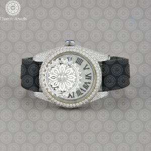 Montre de luxe pour homme Charm Jewells en acier inoxydable, boîtier de 40 mm, mouvement mécanique, accents de diamants, bracelet en cuir, étanche 10 bars - Product Image 5