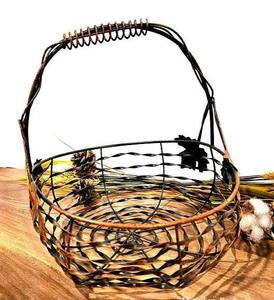 Handmade Rustic Iron <b>Wire</b> <b>Basket</b> Round <b>Storage</b> Organizer Single Tier Metal <b>Basket</b> for Living Room Neatening - Product Image 1