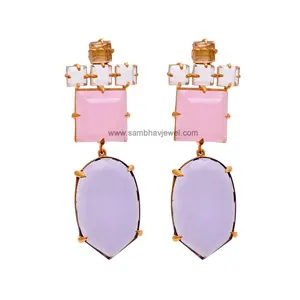 Wholesale Jewelry 925 Sterling Silver Multi Color Chalcedony & Amethyst Gold Plated Earring Fashion Accessory By Manufacturer