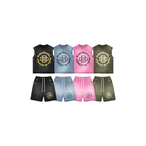 Multi Color Studded Brandname Tank <b>Top</b> & Shorts Set | Oversized Streetwear Two Piece Set | OEM Private Label Manufacturer - Product Image 1