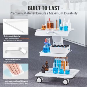 Carrello da Laboratorio Mobile in Metallo a 3 Ripiani con Ruote Girevoli e Vassoio, Capacità di Carico 100 kg, per Cliniche e Laboratori - Product Image 2