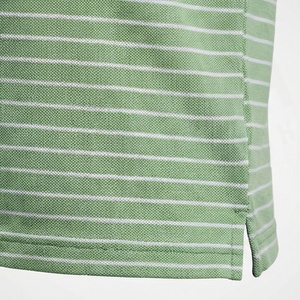 Polo en tricot rayé pour homme, manches courtes, décontracté, vert avec col et poignets marine - Product Image 5
