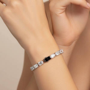 Tennis Style Silver Plated Moissanite Bracelet with Emerald Cut Trendy GRA Certified Unisex Anniversary <b>Gift</b> - Product Image 4