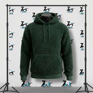Sweat-shirt à capuche vert pour homme, en polaire imperméable et écologique, 400g, coupe classique, couleur unie, vêtement d'hiver décontracté, avec poche - Product Image 1