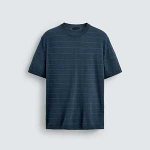 Camiseta de Manga Corta para Hombre, Cuello Redondo, 100% Algodón, Tejido con Rayas Azul Marino y Estampado, OEM ODM, Personalizable, Secado Rápido, Tela de 220g, Venta al Por Mayor - Product Image 1