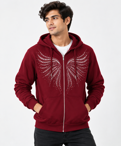 Sudadera con capucha y cremallera de felpa francesa de 450 g/m² con gráfico de esqueleto de diamantes de imitación para hombre, estilo oversize, para otoño - Product Image 2