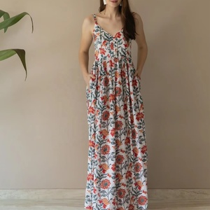 Women Skater Multicolor Dress Women Bagru Cotton Multicolored Midi Dress - Product Image 1