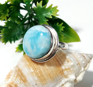 Anillo de Plata de Ley 925 con Cabujón de Larimar Natural, Hecho a Mano, Ajustable, para Boda, Compromiso, Certificado, para Mujer - Product Image 4