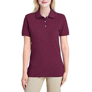 Polo pour femme en piqué de coton bordeaux à manches courtes, couleur unie, décontracté, en tissu tricoté, longueur standard, 100 % coton, ODM OEM - Product Image 1