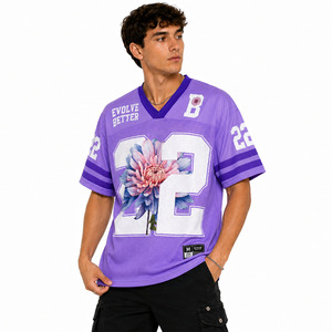 Maillot de football américain 2026 personnalisé à motif floral violet en maille, col en V oversize, vêtement de sport sublimé, streetwear, fabricant - Product Image 1