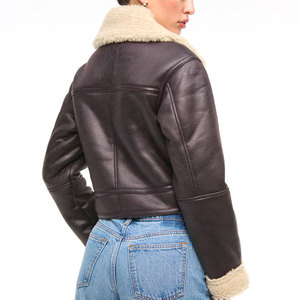 Chaqueta Bomber de Cuero Genuino para Mujer con Ribete de Piel, Cierre de Cremallera en Manga Larga, Ropa de Invierno - Product Image 4