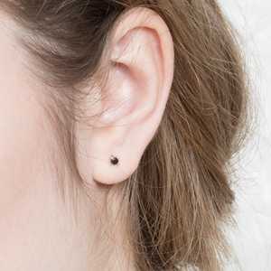 <b>Black</b> Moissanite Diamond 4 Prong Set Tiny Minimalist <b>Stud</b> <b>Earrings</b> Custom Wholesale 14K Solid Gold Round Cut For Unisex Jewelry - Product Image 4