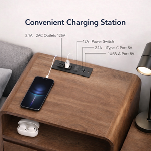 ELVROGEST SA Modern Nightstand <b>Walnut</b> 23.8 Inches With Hidden Drawers Storage Bedside <b>Table</b> Mid Century Design - Product Image 4