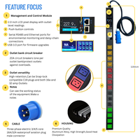 PDU Inteligente ICPDU P+ C13 de Alta Potencia 32A Trifásica para Montaje en Rack con Acceso Remoto, IPv4/IPv6, SNMP/NTP para Racks de Telecomunicaciones, Personalizable