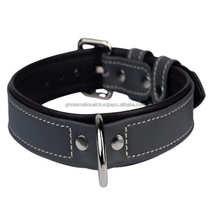 Collar de perro de cuero negro clásico de diseño personalizado completamente ajustable en todos los tamaños y colores personalizados con accesorios cromados - Product Image 1