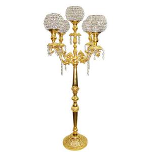 Candelabro Antiguo Dorado con Cristales, Decorativo, Colgante, con Cuentas de Cristal, Hecho a Mano, Portavelas de Metal - Product Image 1