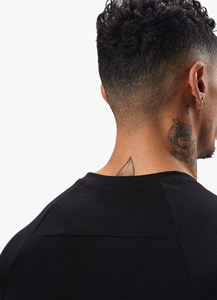 T-shirt col rond noir pour homme, couleur unie, mélange de coton, coupe ajustée décontractée - Product Image 5