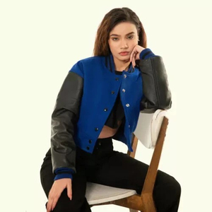 Veste de baseball courte tendance bleu et noir pour femme - Product Image 5