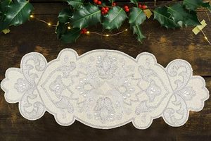 Embroidered Floral <b>Table</b> <b>Runner</b> Classic Cotton Home Decor Washable Beaded Pattern - Product Image 2