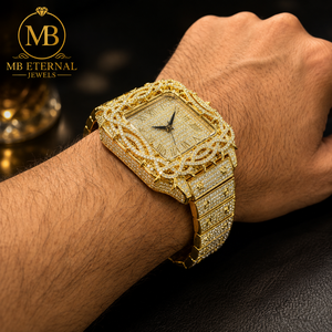 MB ETERNAL JEWELS นาฬิกาควอทซ์ทรงสี่เหลี่ยมประดับเพชรหรูหรา สายทองเหลือง 41 มม. ระบบอัตโนมัติ หน้าปัดตัวเลขโรมัน แซฟไฟร์ - Product Image 1