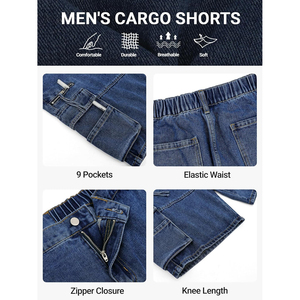 Shorts cargo en jean pour homme ODM, taille haute, délavage moyen, coton, style décontracté d'été avec poches, entièrement personnalisables OEM - Product Image 5