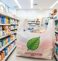 Sac à soufflets latéraux en plastique PE biodégradable et écologique, imprimé sur mesure, avec poignée longue, sérigraphie et gravure