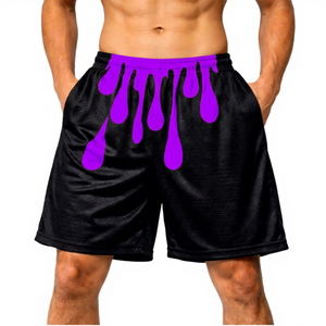 <b>Men</b> Black <b>Shorts</b> Red Drip Print Elastic Waist Breathable Casual Basketball <b>Shorts</b> - Product Image 5