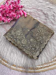 Exclusivo Sari de Satén Fendi con Diseño de Diseñador, Blusa Elegante, Estilo Étnico Moderno, Última Tendencia India, Ropa de Fiesta Modesta para Mujer - Product Image 2