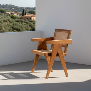 Chaise de salle à manger d'extérieur de style scandinave Kuka, faite à la main en teck massif, mobilier de jardin pour hôtel de villégiature - Product Image 1
