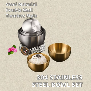 Ensemble de bols à double paroi en acier inoxydable 304 coréen classique bols de service Dessert cuisson Kimchi salade Ramen nouilles Camping - Product Image 6