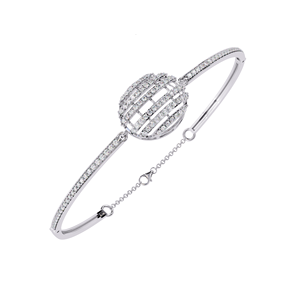 AMBER JEWELS T-760 Unisex 925 <b>Silver</b> Gold Plated Moissanite Cross <b>Bangle</b> <b>Bracelet</b> Brilliant Cut Claw Setting Luxury Party Wear - Product Image 1
