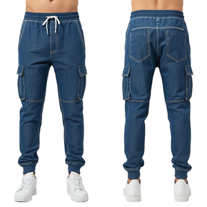 Pantalones Jogger Cargo de Mezclilla para Hombre, con Cintura Elástica y Cordón Ajustable, Estilo Jean Resistente, Pantalones Deportivos Casuales con Múltiples Bolsillos - Product Image 2