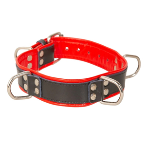 Collier ras du cou en cuir PU rouge et noir avec anneaux en D et clous argentés, accessoire de mode unisexe - Product Image 1