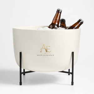 Modern Cream White Powder Coating Beverage Tub With Black Metal Stand Removable <b>Ice</b> Bucket Party Beer Wine Chiller For Serving - Product Image 1