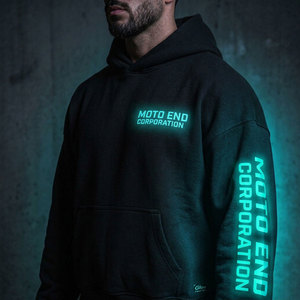 Custom Men's Vintage Oversized Flared <b>Waterproof</b> <b>Tracksuit</b> Polyester/Cotton Heavyweight Glow Dark Screen Print Hoodie Sweatpants - Product Image 6