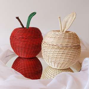 Kids storage lidded box bin natural rattan <b>basket</b> fruit shape <b>baskets</b> <b>nursery</b> organization - Product Image 5