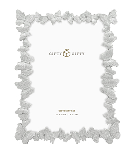 Zinc Alloy 3D Butterfly Pattern Photo <b>Frame</b> Rectangular Electroplated Silver <b>5</b>" <b>X</b> 7" White Box - Product Image 3