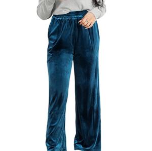 New Fashionable Design Velour <b>Velvet</b> Women's <b>Flare</b> Stacked Pants Solid Color Breathable Wholesale Embroidery Pants Outdoor Wear - Product Image 1