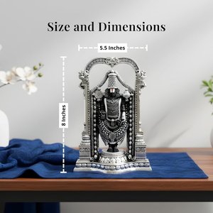 Statue de Balaji en argent plaqué de 8 pouces, divin Seigneur Venkateswara, pour la salle de prière Mandir - Product Image 2