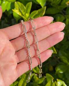 Diamond Paperclip Link Chain Bracelet Custom Round Cut Lab Grown CVD Wholesale 14k 18k Gold Rectangle Elongated Strand Wholesale - Product Image 4