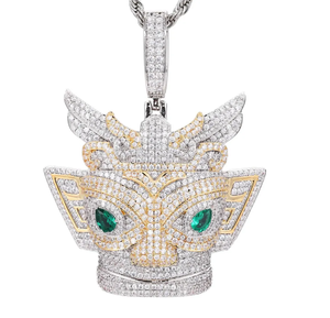 Pendentif Masque de Renard en Argent 925 avec Moissanite, Micro-Pavé, Collier Charme, Pierre Verte Centrale, Bijoux de Luxe - Product Image 4