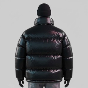 Custom High Glossy Black Puffer <b>Jacket</b> Men Streetwear Oversized Autumn <b>Waterproof</b> Stand Collar Front Heavyweight <b>Padded</b> <b>Jacket</b> - Product Image 2