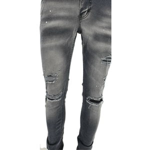 Men's Slim Leg Distressed Grey Denim <b>Jeans</b> High <b>Waist</b> Cotton Spandex Straight Sweatpants Stacked Pattern Manufacturer Direct - Product Image 4