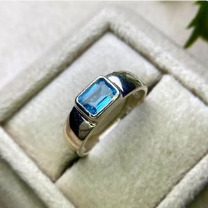 Natural Blue Topaz Bezel <b>Emerald</b> Cut Sterling <b>Silver</b> 14K Gold Plated Luxury Engagement Wedding <b>Ring</b> - Product Image 5