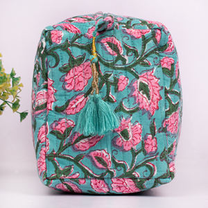 Sac de toilette bohème fait main en coton écologique avec fermeture éclair, grande capacité, léger, pochette cosmétique, imprimés tendance - Product Image 4