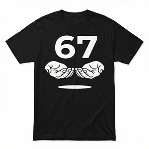 เสื้อยืดผ้าฝ้ายสีดำสำหรับผู้ชาย พิมพ์ลายกราฟิกตัวเลข 67 แบบโดดเด่น เนื้อผ้านุ่ม ระบายอากาศได้ดี คอกลม ทรงปกติ พิมพ์ลายทนทาน สไตล์สตรีทแวร์ - Product Image 5