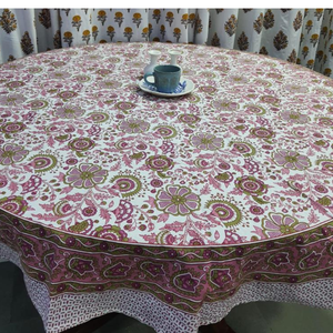 Indian Artisan Hand Block Floral Print Cotton 4 Seater <b>Round</b> Dining <b>Table</b> Cover for Wedding Parties Elegant Decorative Home - Product Image 1