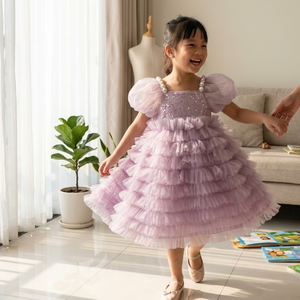 Vestido de Fiesta de Tul y Satén con Volantes Color Lila, Estilo Princesa, para Niñas de 1 a 12 Años, Diseño de Lujo - Product Image 2