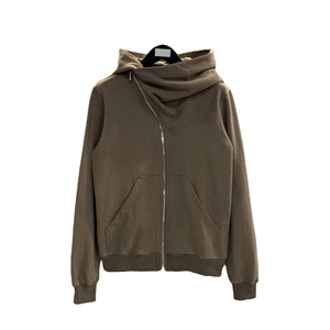 Unisex Earthy Olive <b>Brown</b> Asymmetrical Zip-Up Hoodie Premium Heavyweight Fleece Sweatshirt Featuring High Neck <b>Scarf</b> Collar - Product Image 1